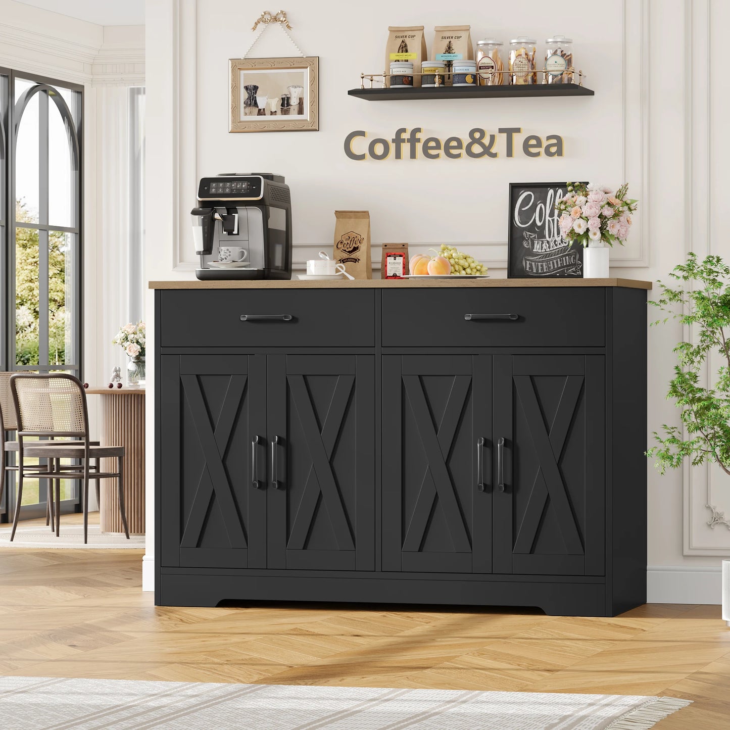 Buffet 120 cm 2 tiroirs 4 portes plateau anti-rayures - L'Écrin Verlaine Maison