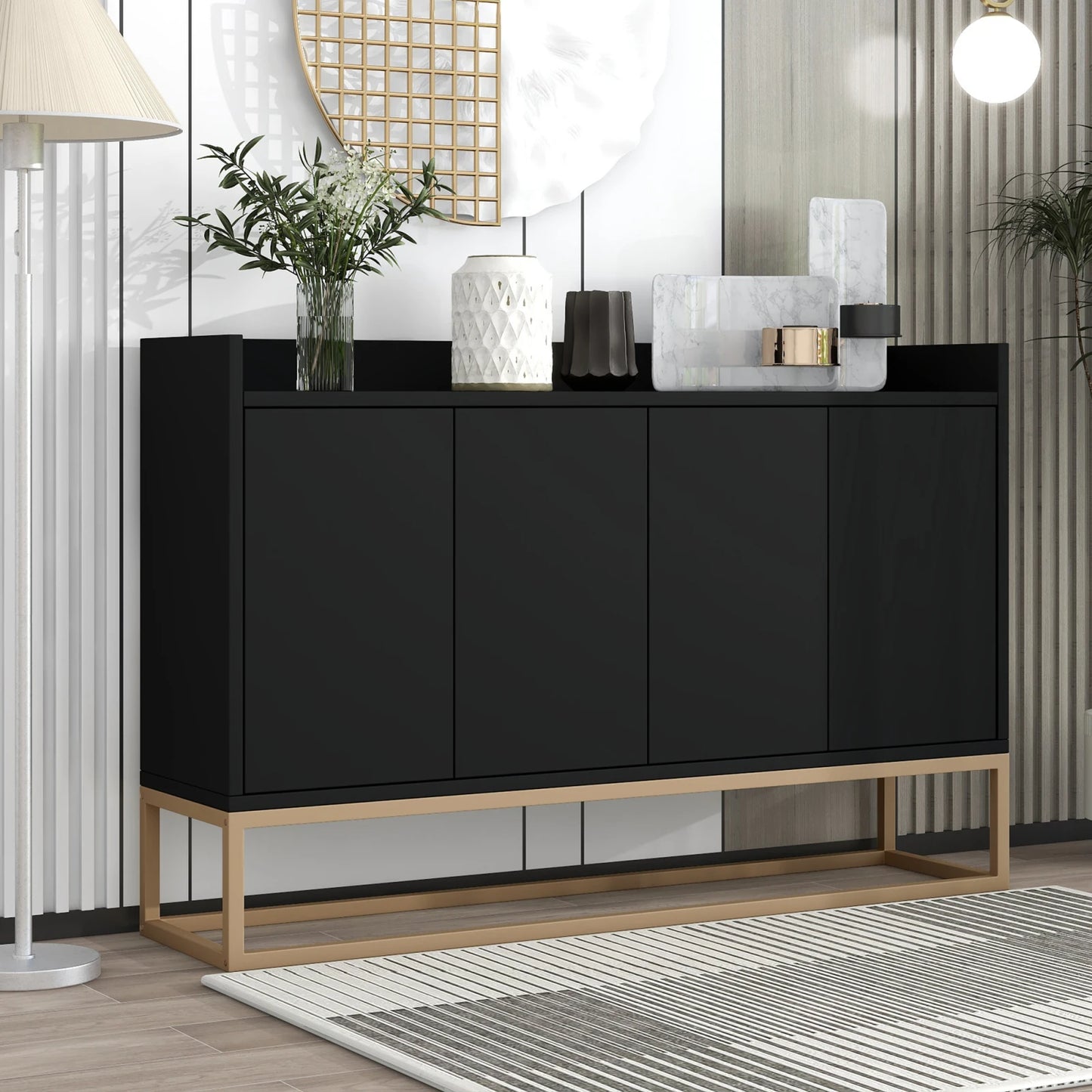 Buffet noir 120x30x80 cm structure métal sans poignée - Le Marais Verlaine Maison