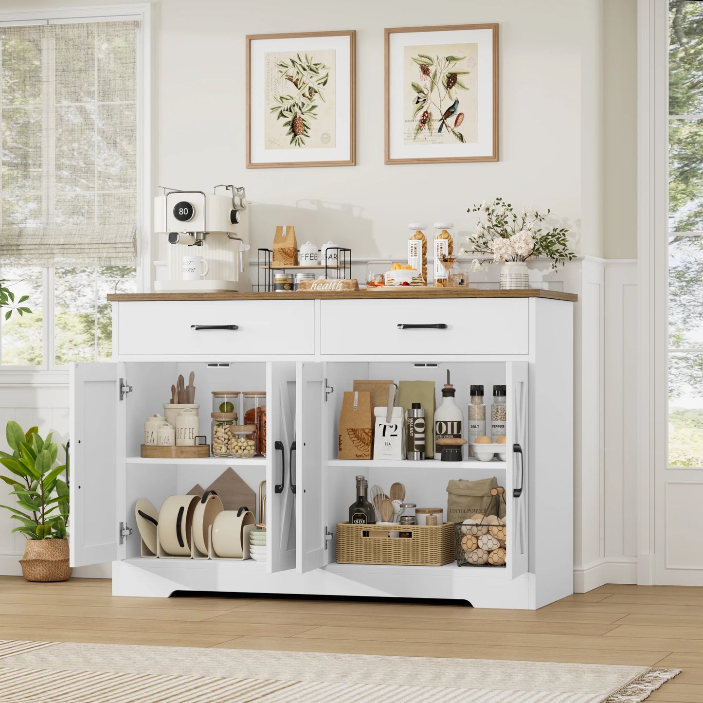 Buffet 120 cm 2 tiroirs 4 portes plateau anti-rayures - L'Écrin Verlaine Maison