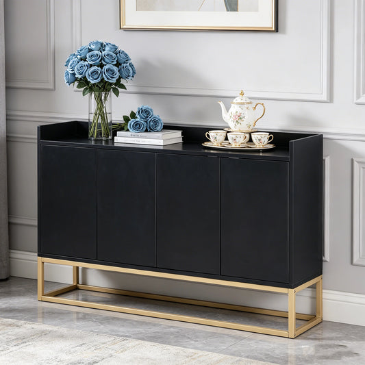 Buffet noir 120x30x80 cm structure métal sans poignée - Le Marais Verlaine Maison