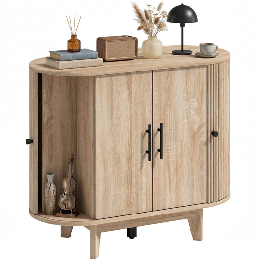 Buffet chêne clair 90x40x76 cm portes cannelées - L'Arcadie Verlaine Maison