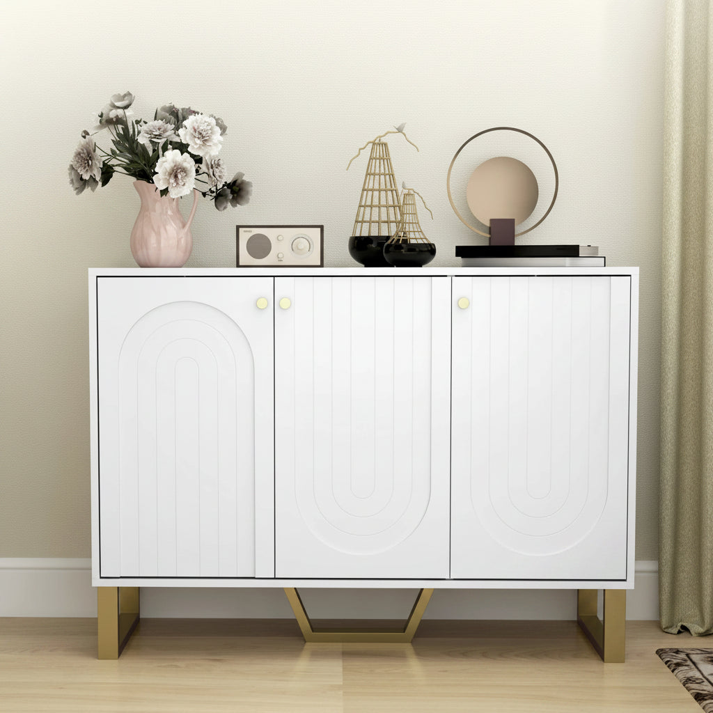 Buffet blanc portes voûtées détails dorés 106,5x35x77,5 cm - L'Ivoire Verlaine Maison