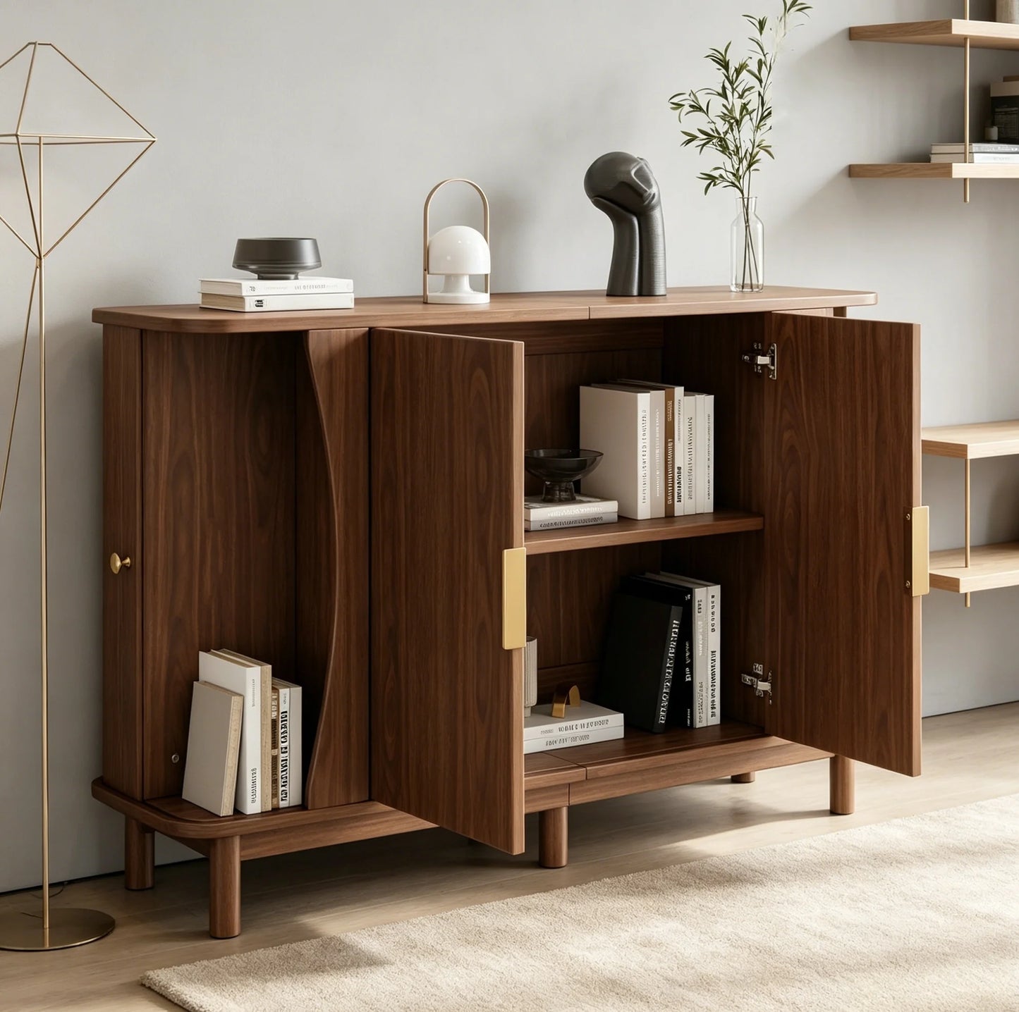 Buffet finition noyer 140x40x88 cm portes coulissantes - Le Solane Verlaine Maison