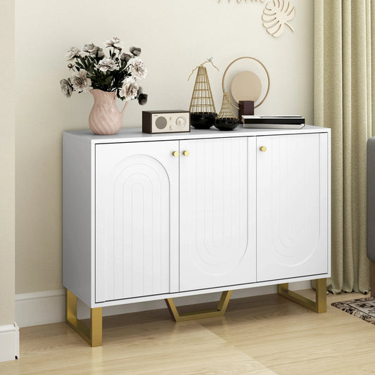 Buffet blanc portes voûtées détails dorés 106,5x35x77,5 cm - L'Ivoire Verlaine Maison