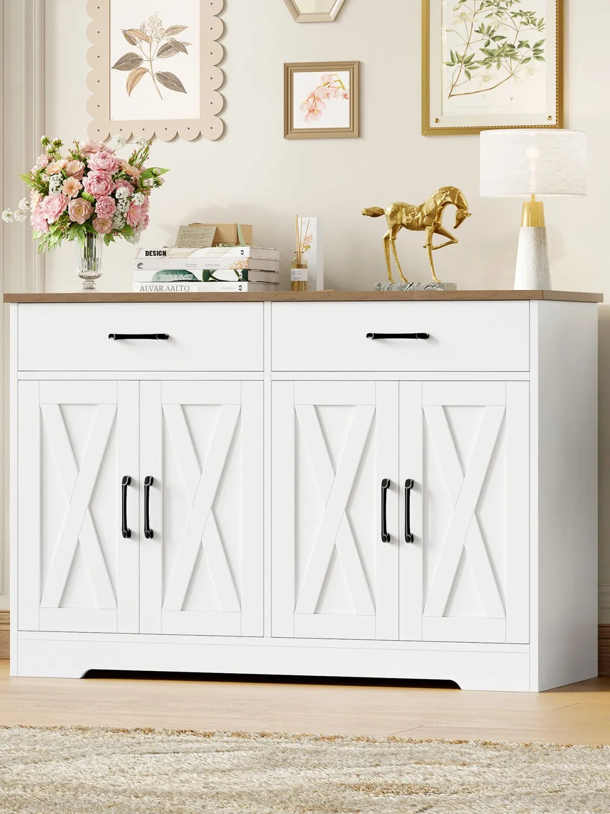 Buffet 120 cm 2 tiroirs 4 portes plateau anti-rayures - L'Écrin Verlaine Maison
