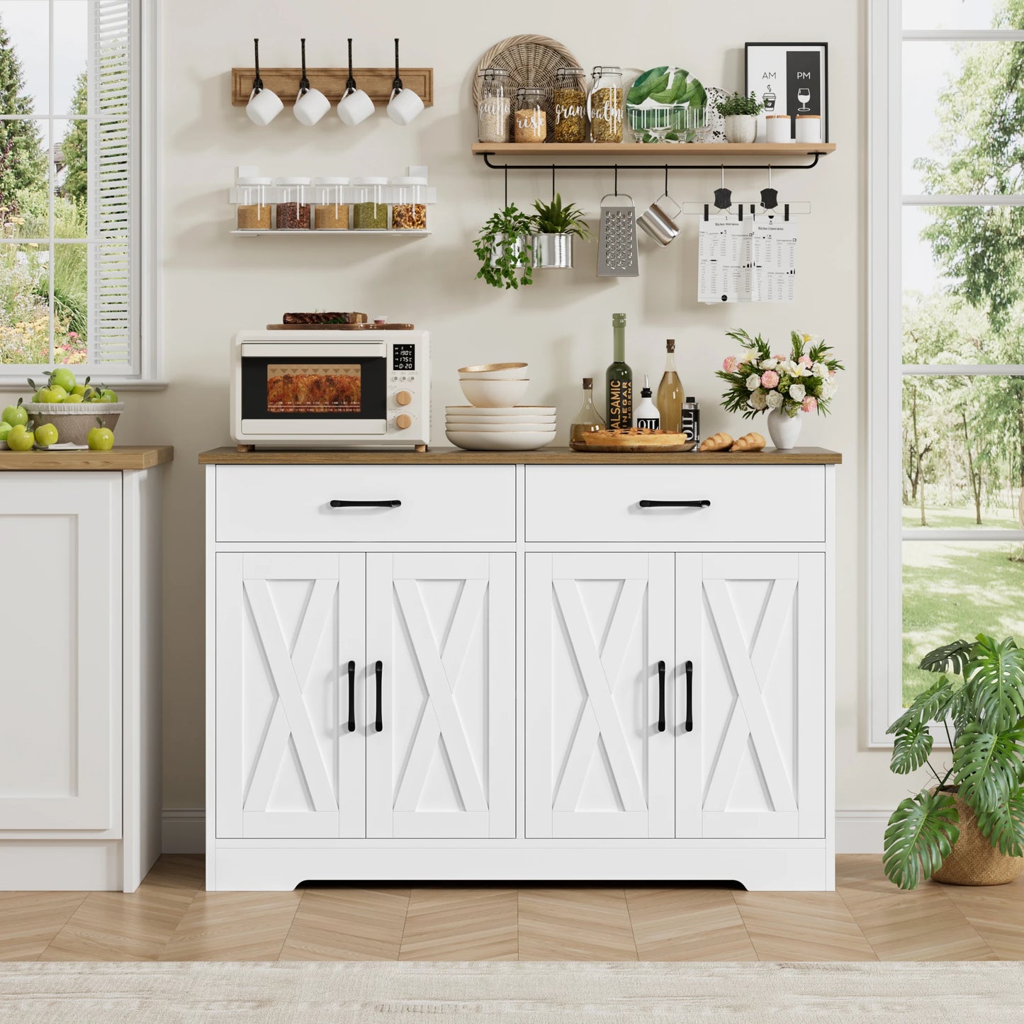 Buffet 120 cm 2 tiroirs 4 portes plateau anti-rayures - L'Écrin Verlaine Maison
