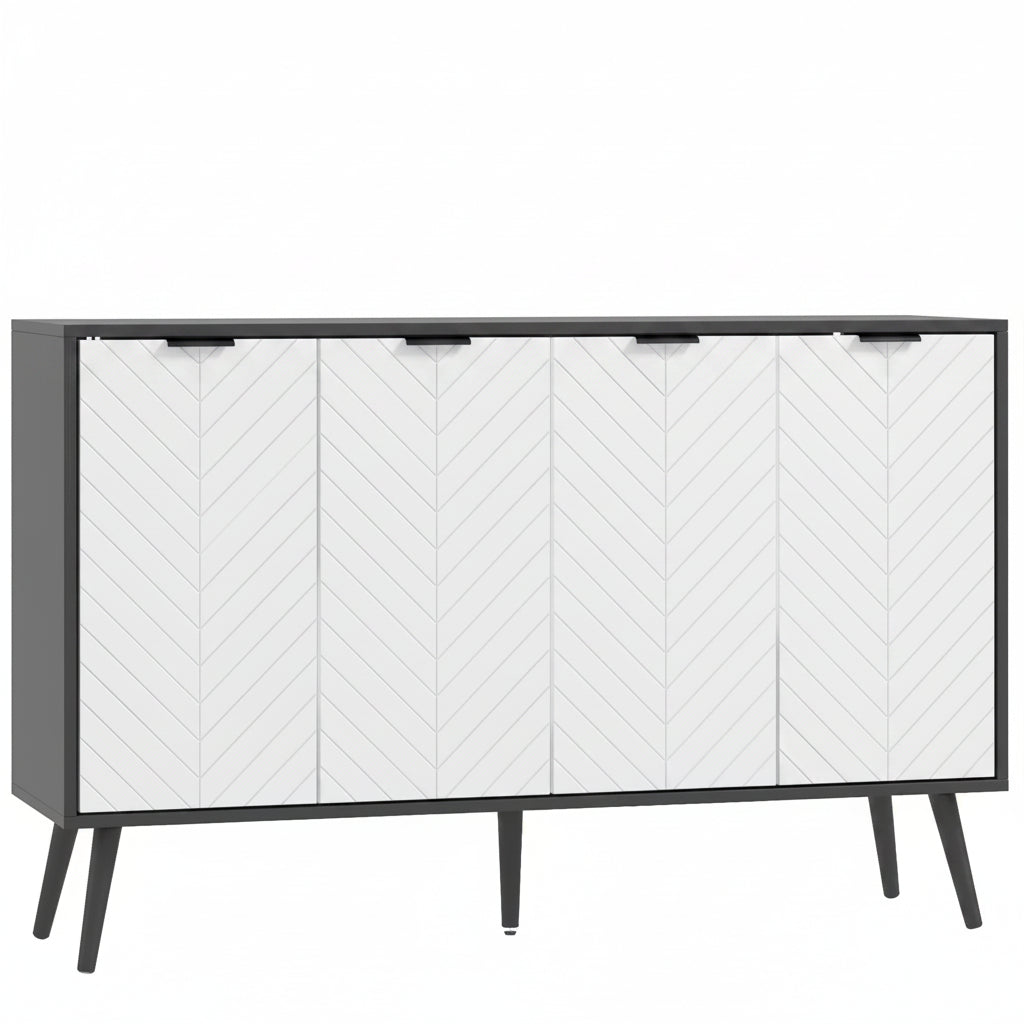Buffet noir et blanc 120x35x77,4 cm motif chevrons - Le Duetto Verlaine Maison