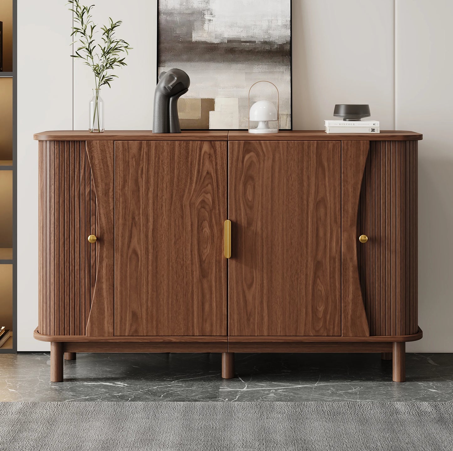 Buffet finition noyer 140x40x88 cm portes coulissantes - Le Solane Verlaine Maison