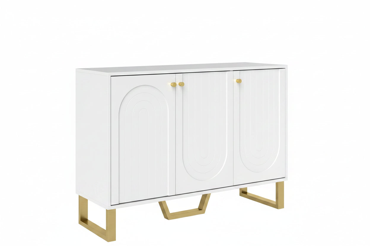 Buffet blanc portes voûtées détails dorés 106,5x35x77,5 cm - L'Ivoire Verlaine Maison