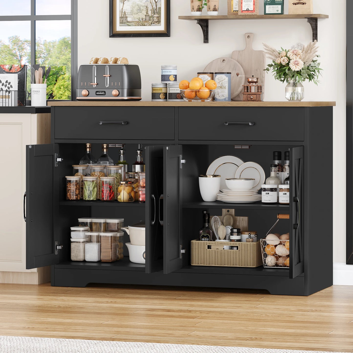 Buffet 120 cm 2 tiroirs 4 portes plateau anti-rayures - L'Écrin Verlaine Maison