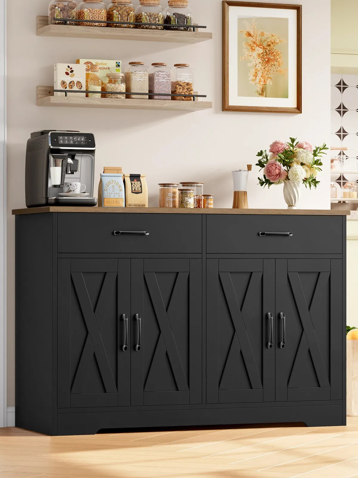 Buffet 120 cm 2 tiroirs 4 portes plateau anti-rayures - L'Écrin Verlaine Maison
