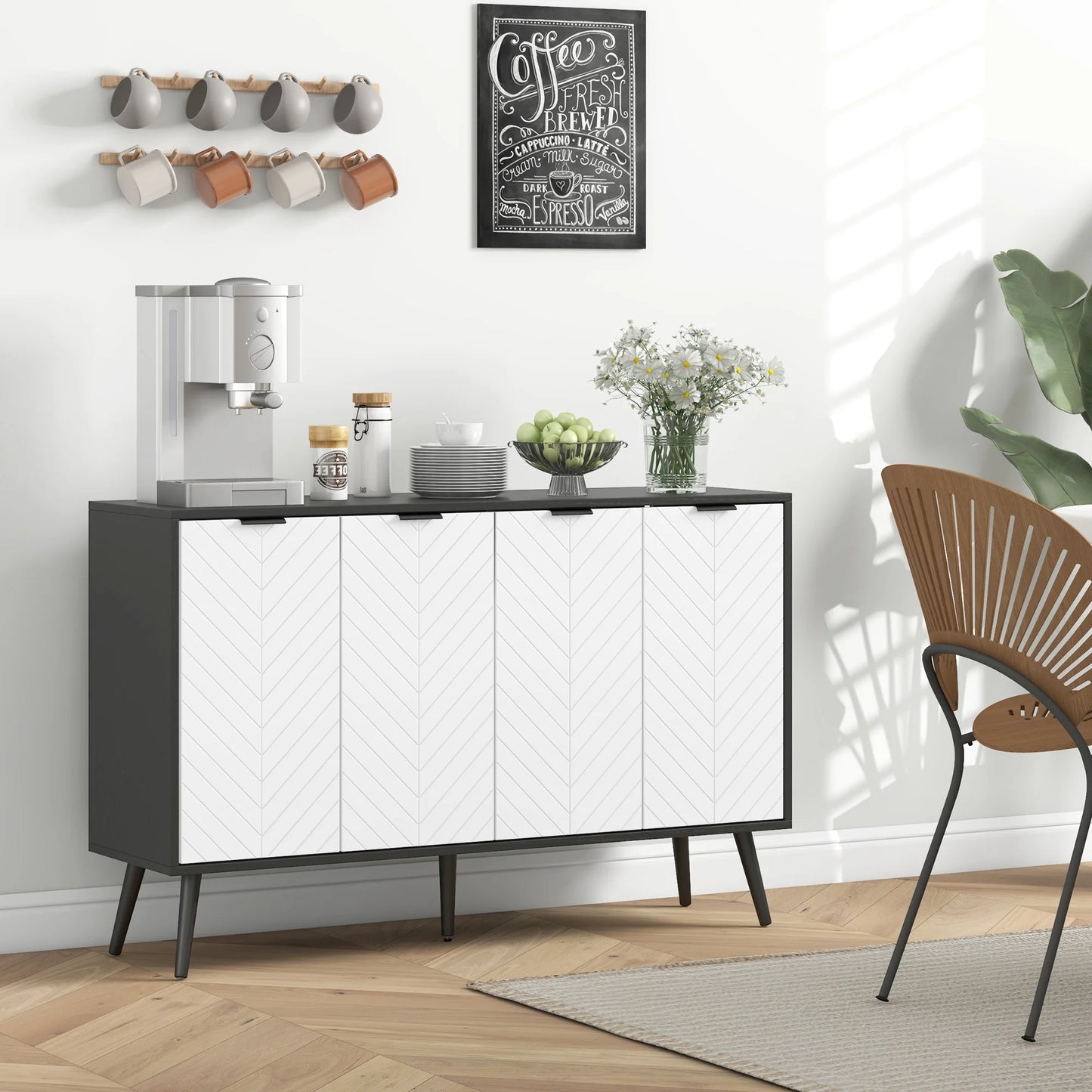 Buffet noir et blanc 120x35x77,4 cm motif chevrons - Le Duetto Verlaine Maison