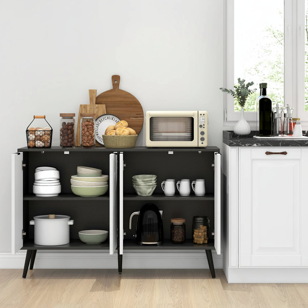 Buffet noir et blanc 120x35x77,4 cm motif chevrons - Le Duetto Verlaine Maison