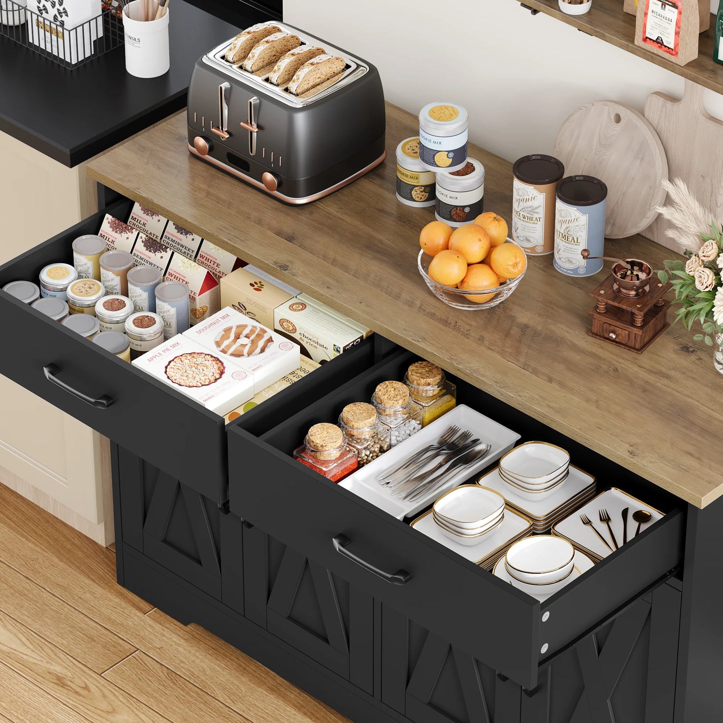 Buffet 120 cm 2 tiroirs 4 portes plateau anti-rayures - L'Écrin Verlaine Maison