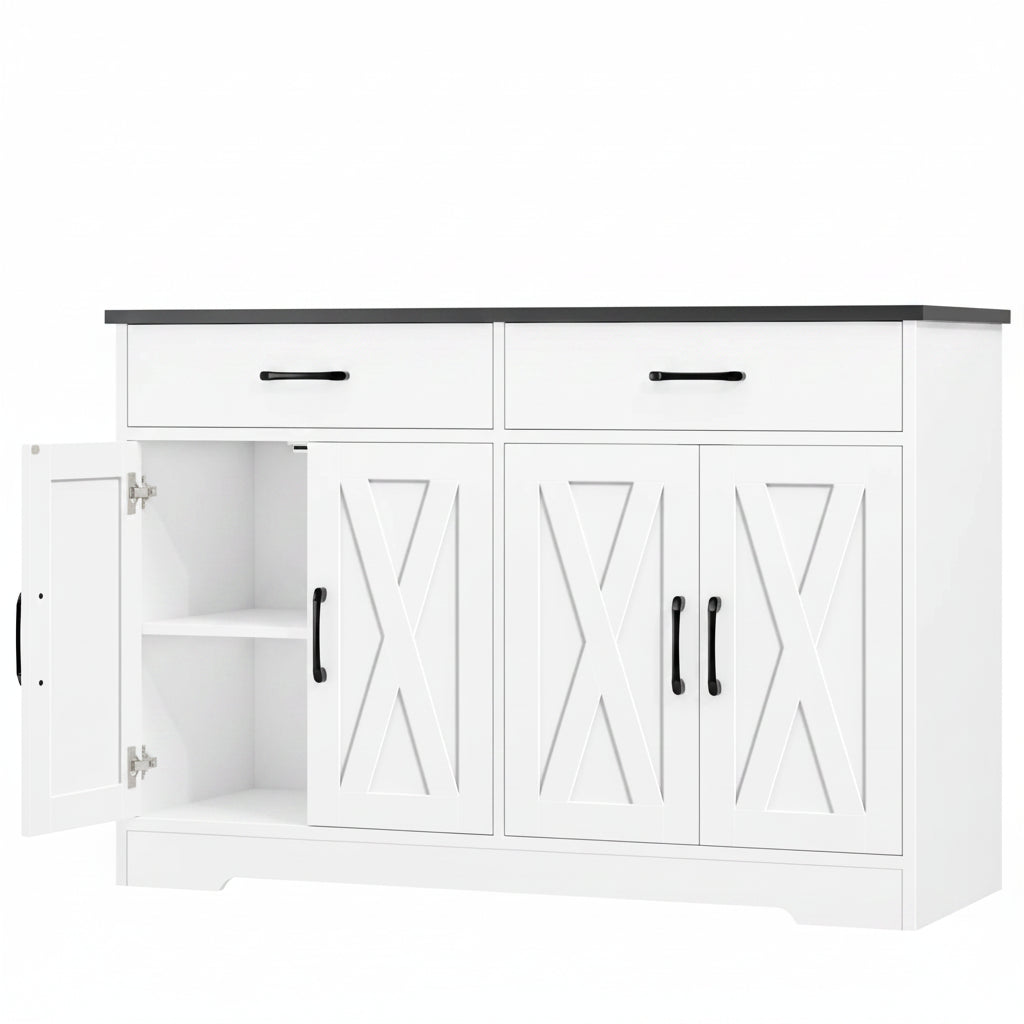 Buffet 120 cm 2 tiroirs 4 portes plateau anti-rayures - L'Écrin Verlaine Maison