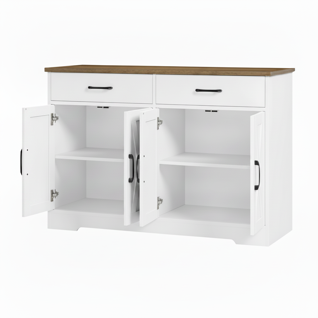 Buffet 120 cm 2 tiroirs 4 portes plateau anti-rayures - L'Écrin Verlaine Maison
