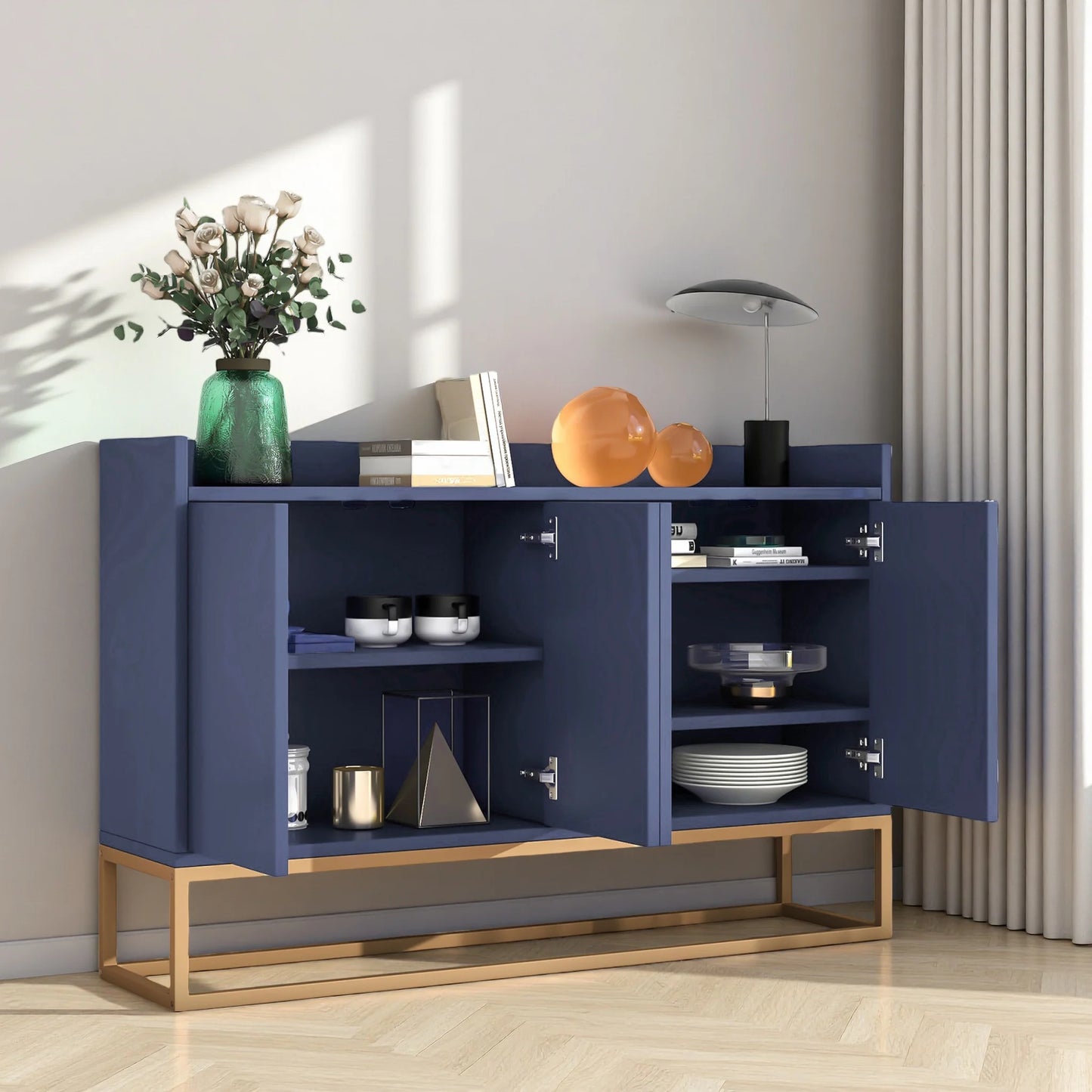 Armoire bleue 4 portes grand rangement - Le Vendôme Verlaine Maison