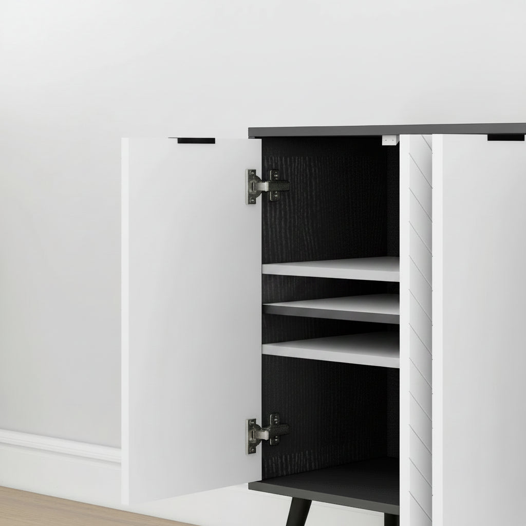Buffet noir et blanc 120x35x77,4 cm motif chevrons - Le Duetto Verlaine Maison