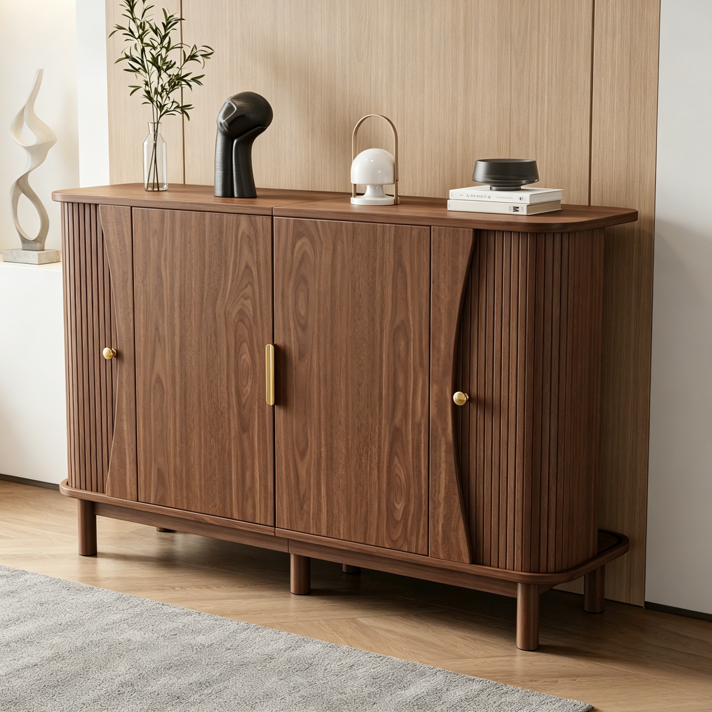 Buffet finition noyer 140x40x88 cm portes coulissantes - Le Solane Verlaine Maison